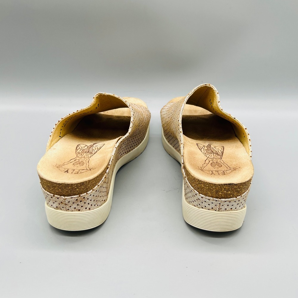 Fly London Sandals Women 6.5 Rose Gold Leather Perforated Platform Slide Shoes - Picture 6 of 10